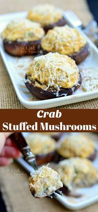 Crab Stuffed Mushrooms. These stuffed mushrooms are a piece of food heaven with a perfect combination of cream cheese, herbs, crab meat, and grated Parmesan cheese. #crab #seafood #appetizer #mushrooms #stuffedmushrooms