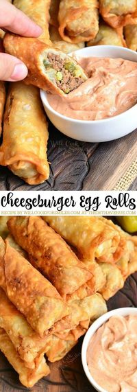 Easy Recipes - Cheeseburgers and Egg Rolls together are an AMAZING combination. These easy egg rolls are super easy to make and perfect for appetizers, snacks, or party food. You are going to love this delicious quick recipe!