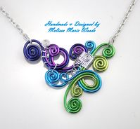 This Necklace is made entirely out of anodized aluminum.  Anodized aluminum is a light weight, colorful, hypo-allergenic and non-tarnishing.  Anodized aluminum is a wonderful alternative to any other jewelry metal.   This necklace is made from 5 wires arranged and formed into shape creating the center piece and hook & loop end clasp making it is easily worn!  It has an extension for adjusting with different outfits.  Sizes : Small 15-18 inches, Medium 18-21 inches, Large 21-23  MADE TO ORDER CHO