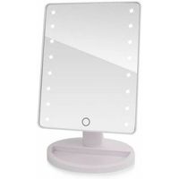 LED VANITY MIRROR Choose from White or Black 16 LEDs - 150 lumens Battery Operated - 4 x AA Batteries Required Tabletop Design with Open Tray for Essential Items such as Tweezers, Small Make Up Items Mirror can be rotated by 180 degrees for preferable angle Approx Dimensions: W168mm x H218/265mm