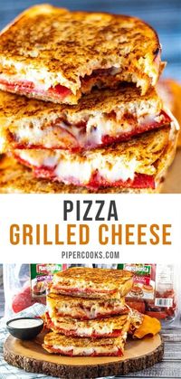 Pizza Grilled Cheese | PiperCooks | Level up your weekend lunch or snack by combining tasty pizza toppings with a crispy crusted grilled cheese. This Pizza Grilled Cheese will leave your taste buds asking for more! #pizza #grilled #cheese #sandwich #GameDay