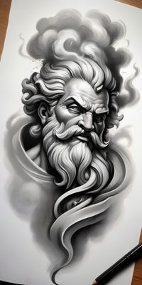 ZEUS POSEIDON STATUE WAVE TATTOO DESIGN