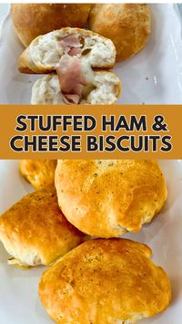 These Stuffed Ham and Cheese Biscuits are the perfect savory snack or breakfast! Fluffy biscuits filled with savory ham and melty cheese – they’re quick to make, and oh-so-delicious! Whether you're serving them for a holiday brunch or as a cozy weeknight dinner, these will be a hit.  ✨ Save this post for your next meal!  #StuffedBiscuits #HamAndCheese #Biscuits #SavoryBites #ComfortFood #EasyRecipes #HolidayBrunch