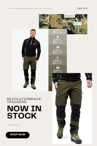 RevolutionRace Men's Nordwand Trousers, Durable Trousers for Hiking, Walking, Exploring and All Other Outdoor Activities.
Fabric 1: 65% Polyester, 35% Cotton; Fabric 2: 96% Polyamide, 4% Elastane
The Hypershell sections are treated with PFC-free DWR to resist light rain. Treat them with heat wax for even better protection against the weather when you’re out on the trail.

