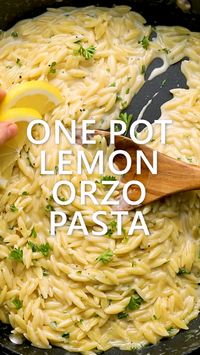 Lemon Orzo pasta is a bright, beautiful pasta dish that's ideal for celebrating the spring and summer seasons! Perfectly cooked tender orzo is all dressed up with fresh lemon juice, garlic, parmesan, and just the right amount of heavy cream to really send it over the top. #orzo #pasta #dinner #recipe | orzo recipes | dinner recipes | dinner ideas | easy dinner recipes | pasta recipe | one pan pasta | vegetarian