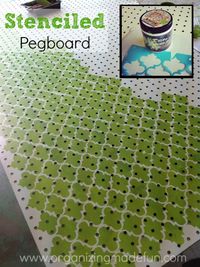 Something like this on the Pegboard with Metelic- Stenciled pegboard | OrganizingMadeFun.com