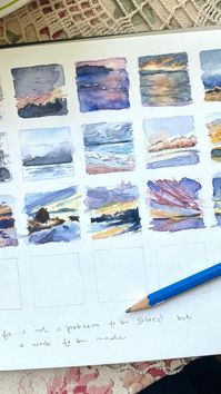 Day 68/100: Tiny watercolor landscapes in my sketchbook. . . . . . . . . #leahkuehneart #paintingprocessvideo #watercolorlandscape #artdcapr21 #creativeprocess #watercolorprocess #nhartist #plymouthnh #newhampshireartist #manchesternh