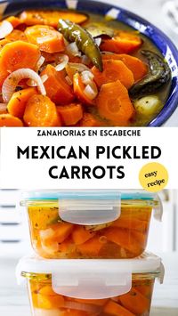 These Mexican pickled carrots or zanahorias en escabeche are the perfect side for tacos, quesadillas, and enchiladas. The recipe is super easy to make at home with just a few ingredients. #receta #easymexicanrecipe