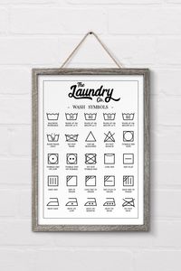 Check out this free printable laundry symbols wall art designed to fit in perfectly with farmhouse decor! Decorate your laundry with this practical poster and avoid mistakes associated with unfamiliar laundry symbols (no more shrunken woollens!). This free laundry printable comes in a range of sizes including A3, A4, 8 x 10, 16 x 20 and Letter. #freeprintable #freefarmhouseprintable #freelaundryprintable #laundrysymbolsprintable