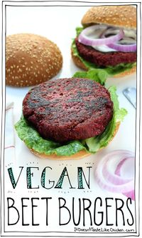 Vegan Beet Burgers! Quick and easy recipe for a hearty veggie burger with a perfect bite (not mushy). Egg-free, dairy-free, vegetarian. #itdoesnttastelikechicken #vegan #food #glutenfree #dairyfree #vegetarian #cleaneating #foodgasm #healthyfood #veganfood #veganrecipes