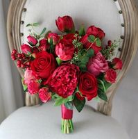 Red Wedding Bridal Flowers Bouquet Artificial Roses