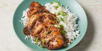 This bourbon chicken steeps overnight in an umami-rich whiskey, brown sugar, and soy sauce marinade in this easy recipe for baked chicken breasts.