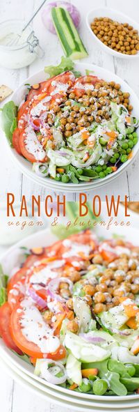 Vegan and Gluten Free Ranch Bowls! These salads bowls are packed with vegetables and ranch roasted chickpeas! 250 calories, 11g fiber, 12g protein. | www.delishknowledge.com