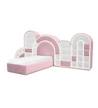 Inspired by the sweetness of kid's favorite candies the Bubble Gum Bed is going to take you directly to wonderland. With its curved shapes combined with LED features, this playful bed is going to be the standout piece you need for a dreamy and funky design. Featuring various storage compartments in modules, you can choose the storage parts you want so that it can best adapt to your room project and space without compromising style. Built-in lacquered wood and velvet upholstery combined with gold