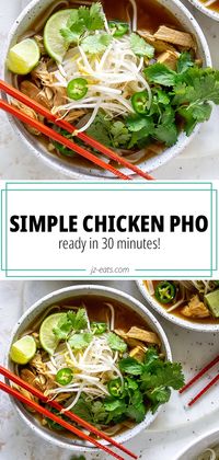 Quick and simple Chicken Pho. This shortcut to the traditional Vietnamese soup will make it a regular recipe in your house. #chickenpho #easyphorecipe #phorecipe #chickensoup #souprecipes