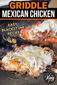 Looking for Blackstone chicken recipes? Try this Mexican chicken breasts on the griddle, topped with chorizo, sautéed vegetables, and melty cheese.  This Mexican chicken recipe is an easy and delicious recipe that the whole family loves!