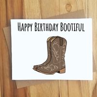 Cowboy Boots Card LISTING INCLUDES: - Hand drawn image printed to 110lb card stock. - Cards measure approximately 5.5 x 4.25 inches and open on the right side. - Item comes with a A2 kraft envelope and sealed in a cellophane sleeve. - The inside of the card is blank. - Add a note at checkout and I will print a message on the inside for you! SHIPPING: - Individual cards are sent USPS with a stamp. Looking for a deal? Use one of the bulk listings featured at the top of the shop page here → www.skp