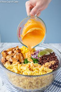 Easy dinner recipe for Chicken Enchilada Pasta Salad