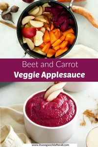 Unsweetened Applesauce with Veggies - this beautiful applesauce has extra fiber and nutrition from beets and carrots and no added sugar! It's a healthy, homemade treat for babies, toddlers, and adults. #applesauce #nosugaradded