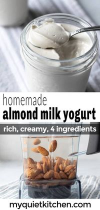 Almond milk yogurt tastes amazing and is easy to make at home with or without an Instant Pot. All you need are 4 ingredients and a few minutes of hands-on time. Then let it culture overnight, and wake up to perfectly tangy, healthy homemade yogurt.