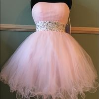 Gls Pink Party/Event Dress. New With Tags Perfect For Proms, Weddings, Engagement Parties, Night-On-The-Town,Etc. Strapless, Shirred Top, Cinched Waist , Bejeweled Waistband, Flared Skirt With Tulle Scalloped Edges, And Two Layered Slip Underneath, Bodice Back Tie.