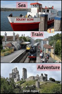 Find out more about the Sea Train Adventure in Dorset, England with City Cruises Poole.  On this boat trip from Poole, you will see Brownsea Island, Old Harry's Rocks, Swanage, Corfe Castle & more. | Corfe Castle England | Corfe Castle Village | Corfe Castle Station |  Swanage Dorset | Swanage Railway | Things to Do in Swanage | Swanage Beach via @2travelingtxns #castles #boating  #england #train #englishcountry