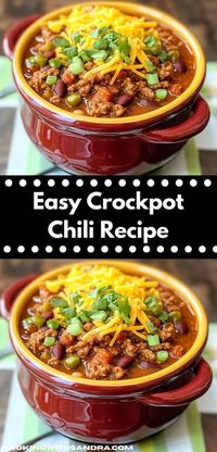 Need dinner recipes for family? Try this Crockpot Chili Recipe! One of the best chili recipes for crockpot meals, it's perfect for dinner ideas easy, chili recipe easy, or even dinner for two.