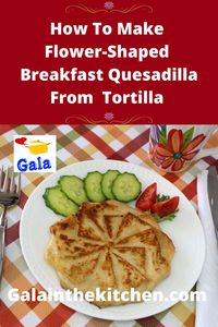 Turn a tortilla into a fun and adorable flower shape! Fill it with your favorite breakfast food (cheese, egg, greens)— make sure they aren’t too runny. Check out this easy technique for creating a tortilla flower wrap, perfect for large burrito-sized tortillas! #tortilla #flower #fooddecor #foodgarnish #tortillawraps #breakfast