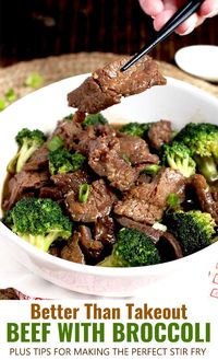 Beef with Broccoli features thin slices of tender beef and crisp fresh broccoli coated in a tasty savory sauce. Make this easy Beef and Broccoli recipe at home in one wok or skillet in less than 20 minutes! Definitely tastier and healthier than takeout! #Stir-fry #easy #Chinese #best #gluten free #recipe #dinner #healthy