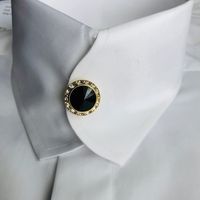 Morcouture White Casanova Collar Shirt. 100% Cotton, 1 Button Casanova Collar, French Cuffs. A Couple Of Pictures Show Shirt With Optional Swarovski Crystal(Optional -90 Colors -Inquire). Shirt Is Full Regular Fit.