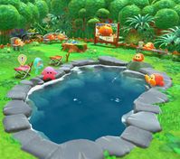 Save 155 Waddle Dees. A small fishing hole where Kirby can play the Sub-Game Flash Fishing.