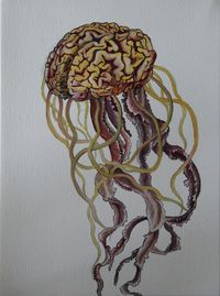 A peek into some of my sketches. Oil painting, juxtaposition of a human organ and jellyfish tentacles joined together. Oil Painting piece from my sketchbook. Fine Art. illustration. Art. #artist