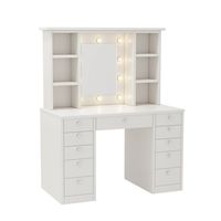 Description: Name: vanity with lighted mirror Color: White Materials: MDF Style: American Number of drawers: 11 Features: mirror included Type of storage included: drawer Use case: bedroom Packing list: 1 x vanity with lighted mirror