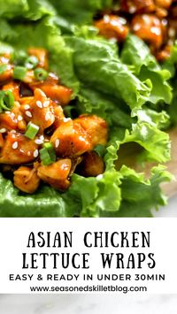 Asian Chicken Lettuce Wraps, are a delicious, easy and healthy chicken wrap recipe, perfect for lunch or dinner! Made with sautéed pieces of bite sized chicken breasts tossed in a delicious, and flavourful asian inspired sauce served in a crispy cool lettuce leaf. They are a gluten-free, dairy-free, low carb restaurant fave that's easy to make at home, and ready in under 20 minutes! Serve for a quick lunch, main dish or appetizer!