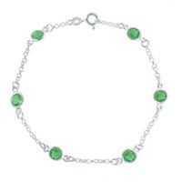 Pulseira de prata 925 feminina 18cm pedra verde zircônia - dr joias