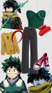 #mha #myheroacademia #deku #izuku #izukumidoriya #midoriya #midoriyaizuku #green #anime #red #cardigan #croptop #jeans #converse #shoes #necklace