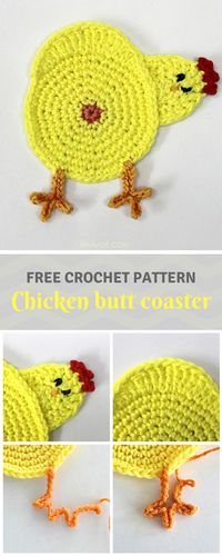 How funny is this peeking chicken butt coaster!? Great for #Easter, #farmers and #chicken lovers! Free #crochet #pattern can be found on wilmade.com including a video tutorial