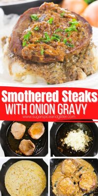 Savory Smothered Steaks Skillet recipe features juicy, perfectly cooked steaks smothered in a creamy onion gravy. Its a delicious comfort food recipe ready in less than 30 minutes.