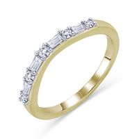 Celebrate your special day with this diamond wedding band. Crafted in warm 14K gold, this streamlined look features alternating round and baguette-cut diamonds along the design. Radiant with 1/4 ct. t.w. of diamonds and a bright polished shine, this wedding band seals your vows in style.