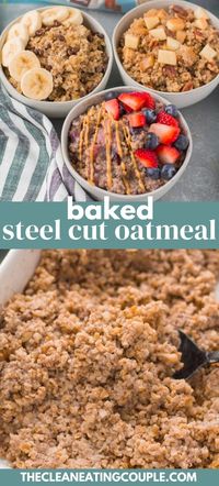 Baked Steel Cut Oatmeal is a delicious, healthy breakfast everyone will love. Vegan, gluten free & so easy to make -it's the best way to cook Irish oatmeal! Top it with bananas, berries, peanut butter - anything you like! This yummy dairy free breakfast is so simple and tasty!