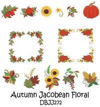 Autumn Jacobean Floral Machine Embroidery Designs | Designs by JuJu