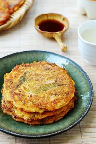 Nokdu jeon (Nokdu bindaetteok) - Korean savory pancake made with mung bean batter