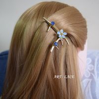 Forget Me Not Alligator hair clip, Tree branched hair pin silver/gold finish, blue flower pin, blue crystal hair grip, decorative clip for girls, Flower girl hair pin