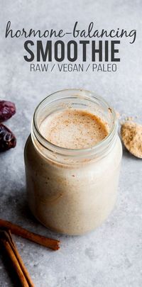 Hormone Balancing Almond, Maca & Cinnamon Smoothie Produce 2 Medjool dates, pitted Refrigerated 1 1/2 cups Almond milk, unsweetened Condiments 2 tbsp Almond butter Baking & Spices 1/2 tsp Cinnamon, ground 1 tsp Maca powder 1 tsp Vanilla extract Nuts & Seeds 2 tbsp Flaxseed, ground Frozen 1 Approx 10 ice cubes #fast, easy, affordable, cheap, vegetarian, vegan, gluten-free, make substitutions delicious