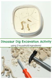 Preschool science activity. Learning about dinosaurs and going on a dino dig.