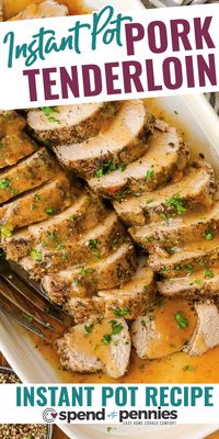 Instant pot pork tenderloin is a simple dinner that is so easy and delicious! Try making with potatoes and veggies for a hearty meal everyone will love. Once you learn how to use your instant pot for easy dinners like this, you'll never go back! #spendwithpennies #instantpotporktenderloin #porktenderloin #instantpot #pressurecookerrecipes #pork