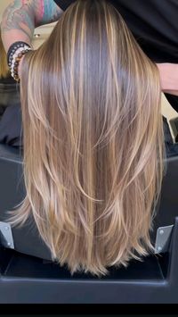 Chesnut brown hair with honey blonde highlights