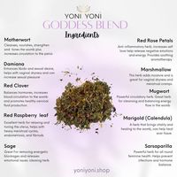 A herbal blend to show your Yoni some love and tap into your divine goddess energy This pack makes for approx 5/6 steaming sessions. This blend helps to: Improve blood circulation to womb Increase libido and sexual desire Restore pH balance for vaginal health Help regulate menstrual cycle and reduce menstrual cramps Ho