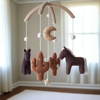 Our Cowboy / Cowgirl / Horses nursery mobile    * modern, nature and minimalist * made in nature brown/ beige / rust neutral colors * features two horses, two cactuses, moon which are designed in 3D shapes  * makes the perfect accessory for a baby's space and a great gift for a mom-to-be! The hanger of this mobile is two half round arches 10'' in diameter made of untreated solid alder wood.    Total length of the mobile is 16" (40 cm). Mobile is prepared for hanging it from the ceiling (special