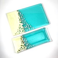 Fused Glass Cheese Board Aqua & Vanilla Cracker Tray Glass - Etsy